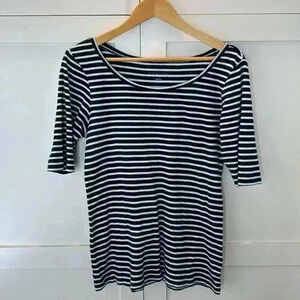 Caslon Navy Blue White Stripes Top Large